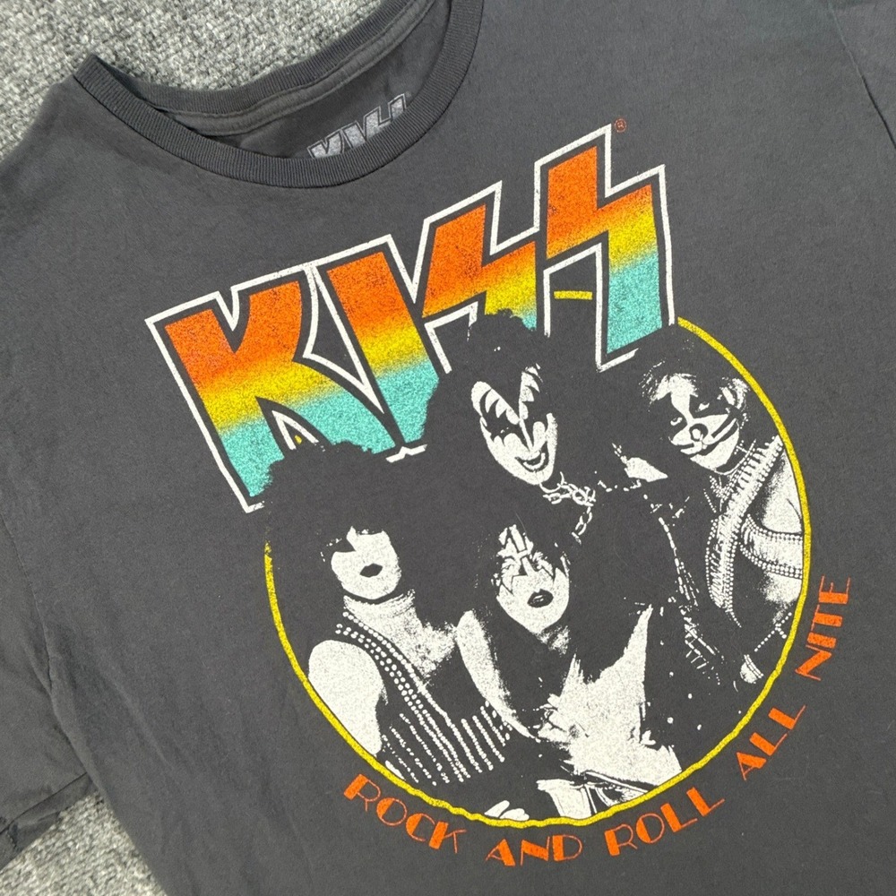 KISS Rock And Roll All Nite Graphic T-Shirt Mens 2XL Charcoal Gray Band Tee